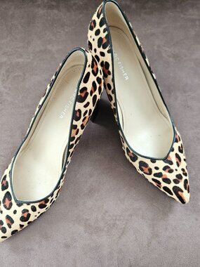 MARC FISHER Caitlins Cow Fur Leopard-Print Block Heels Pumps Sz 8.5M